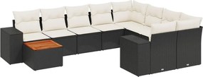 vidaXL 10 részes fekete polyrattan kerti ülőgarnitúra párnákkal