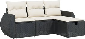 vidaXL 4 részes fekete polyrattan kerti ülőgarnitúra párnákkal