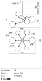 Redo 01-2780 - Csillár zsinóron ROY 6xG9/10W/230V