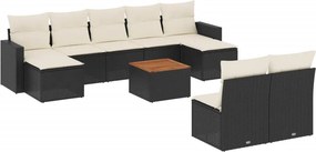 vidaXL 10 részes fekete polyrattan kerti ülőgarnitúra párnákkal