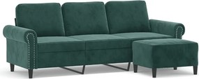 vidaXL 3 személyes sötétzöld bársony kanapé lábtartóval 180 cm