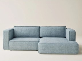 Világoskék zsenília kinyitható-tárolóhelyes sarokkanapé (jobb oldali-heverő résszel) Velto – Maison de Rêve