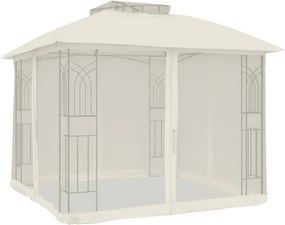 vidaXL krémszínű acél dupla tetős pavilon hálós falakkal 2,94 x 2,94 m