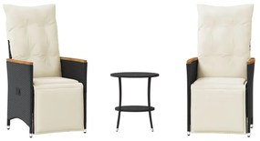 3 részes fekete polyrattan bisztrógarnitúra párnával