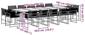 15 részes fekete polyrattan kerti étkezőgarnitúra