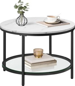 Dohányzóasztal üveg asztallappal és nagy tárolóhellyel, márványfehér és tintafekete