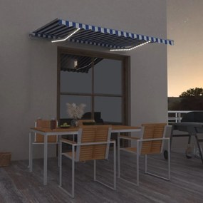 kék és fehér kézzel kihúzható LED-es napellenző 300 x 250 cm
