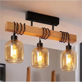 Brilagi - Felületre szerelhető csillár WOOD GLASS 3xE27/60W/230V fenyő/fekete/füstbarna