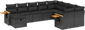 vidaXL 10 részes fekete polyrattan kerti ülőgarnitúra párnákkal
