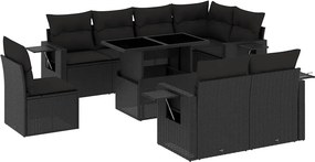 vidaXL 9 részes fekete polyrattan kerti ülőgarnitúra párnákkal