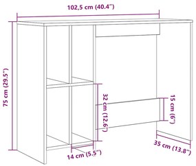 kézműves tölgy színű szerelt fa íróasztal 102,5 x 35 x 75 cm