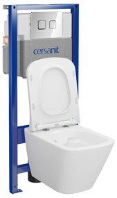 Cersanit City, System50 PNEU süllyesztett keret + függő WC csésze City Square CleanOn + króm gomb Circle, S701-776