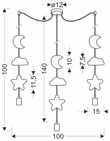 TRIO gyerek függeszték zsinóron 3xE27/20W/230V sárga/kék