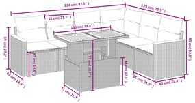 7 részes szürke polyrattan kerti ülőgarnitúra párnákkal