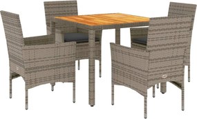 vidaXL 5részes szürke polyrattan/akácfa kerti étkezőgarnitúra párnával