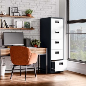 Fém irattartó szekrény, 5 fiókos SARA V5, 460 x 1630 x 620 mm, antracit-fehér