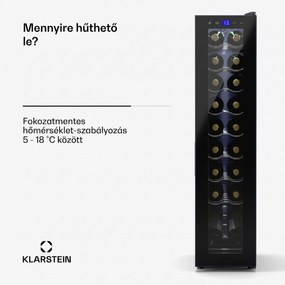 Klarstein Shiraz 18 Slim Uno, borhűtő, 18 palack, 5 - 18 °C, érintésvezérlés