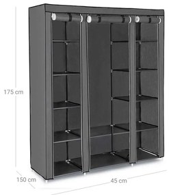 CLOSET hordozható szövet szekrény, gardróbszekrény, 150x175x45cm, szürke SongmicsHome
