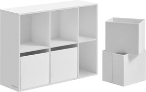 SONGMICS HOME 6 rekeszes könyvespolc 4 szövetfiókkal, 27 x 83 x 61,6 cm, hófehér