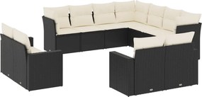 vidaXL 11 részes fekete polyrattan kerti ülőgarnitúra párnákkal