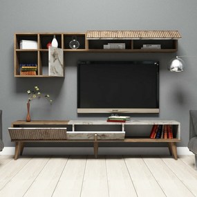 Milan Walnut and White Marble TV fal