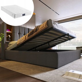 Kárpitozott ágy 160×200 Kétszemélyes ágy Usb-c hidraulikus szürke+Matrac