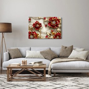 Kép - 3D piros-arany virágok (90x60 cm)