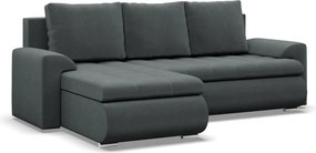 Tokio sarokkanapé, 2 ágyneműtartóval, bársony, baloldali, szürke