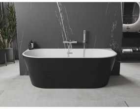 Mexen Oval, szabadon álló fali kád 150 x 75 cm, fehér-fekete, króm túlfolyó, 52671507575-01