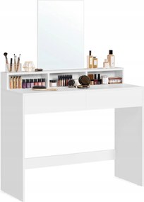 Modern fehér fésülködőasztal Glamour tükörrel 3 nyitott polc 2 fiók