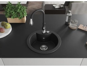 Mexen Diego, 1 kamrás gránit mosogató 488x488x167 mm és Savita mosogató csaptelep, fekete, 6512-77-672601-70