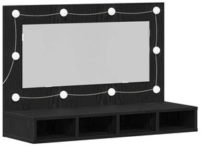 LED Tükrös Szekrény Fekete Tölgy - 90x31.5x62 cm