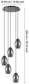 Eglo 39567 - Csillár zsinóron ESTANYS 5xE27/60W/230V füstös