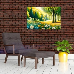 Kép - Falu sárga-zöld színekben (90x60 cm)