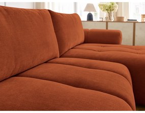 Téglavörös kinyitható-tárolóhelyes sarokkanapé (jobb oldali-heverő résszel) Fuji – Bobochic Paris