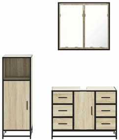 3 részes sonoma tölgyszínű szerelt fa fürdőszobai bútorszett