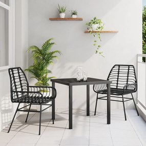 3 Darabos Kerti Étkező Szett Fekete Poli Rattan