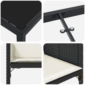9 Részes Kerti Étkezőszett Párnákkal - Fekete Poly Rattan