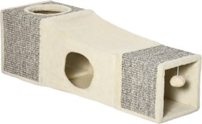 PawHut Macskakötél, Macska Játék Labdával, Macskabarlang, Hajtható Zsinegfedeles Játék Alagút, Különleges Design, Barna+Beige, 98 x 30 x 30 cm | Aosom