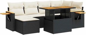 vidaXL 7 részes fekete polyrattan akácfa kerti ülőgarnitúra párnával