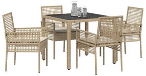 5 részes kert étkező garnitúra párnákkal bézs színben poly rattan