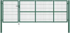 vidaXL zöld acélkerítés kerítéskapu oszlopokkal 350 x 100 cm