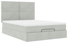 Ottomán ágykeret matracokkal világosszürke 140x190cm bársony