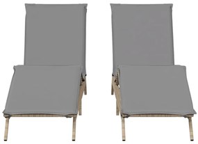 2 db bézs polyrattan napozóágy párnával