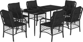 vidaXL 7 részes fekete polyrattan kerti étkezőgarnitúra párnával