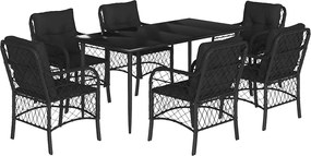 vidaXL 7 részes fekete polyrattan kerti étkezőgarnitúra párnával