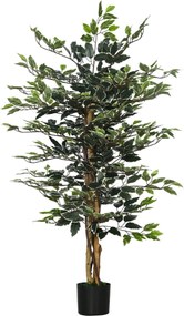 HOMCOM Mű Fikusz 130 cm Fikusz Növény Cseréppel és 702 Realisztikus Levéllel Otthoni Dekorációhoz Nappali Hálószoba Ø15x130 cm Zöld | Aosom