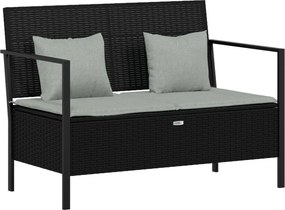 vidaXL fekete 2 személyes polyrattan kerti pad párnával