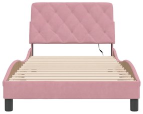 rózsaszín bársony ágykeret LED-ekkel matrac nélkül 100 x 200 cm