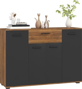 HOMCOM Barna és Fekete Buffet Tárolószekrény 4 Szekrénnyel, Fiókkal és Állítható Polcokkal, Mérete: 120 x 35 x 85 cm | Aosom